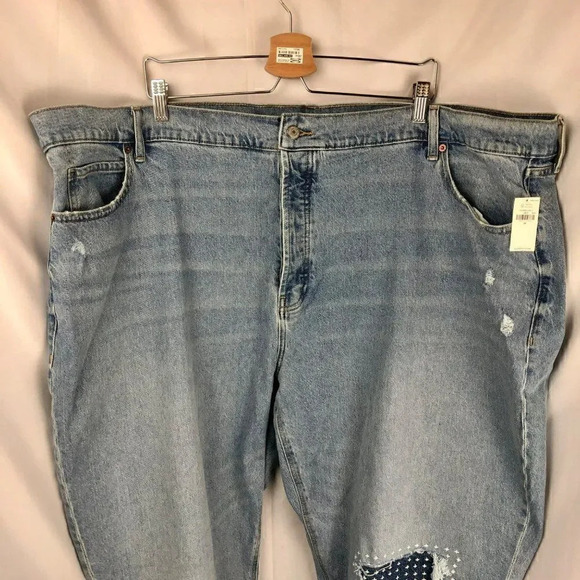 Old Navy High Waisted Button Fly Slouchy Straight Rip Repair Jeans, Plus Size 28 - Picture 6 of 12